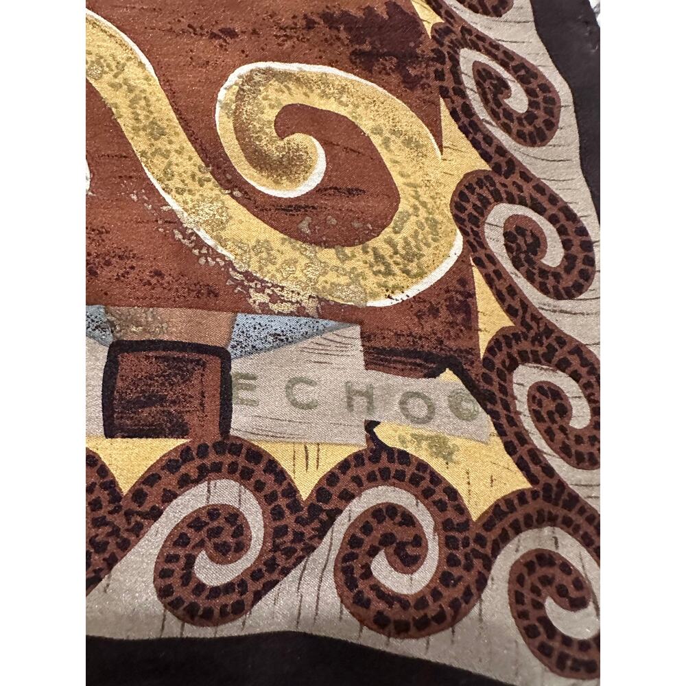 Vintage Echo Silk Scarf Patchwork Medallion Greek Key Baroque Print Square 34x34 - Picture 3 of 5